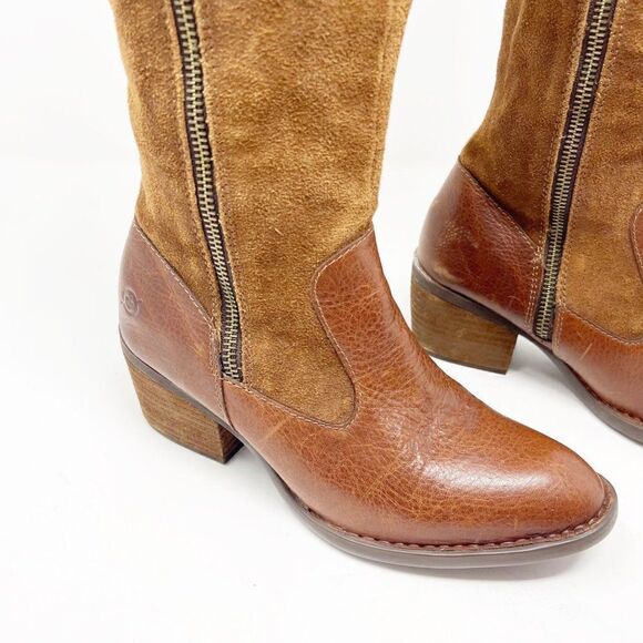 Born Two Toned Leather Zip Calf Boots NEW Size 6 - Picture 2 of 9